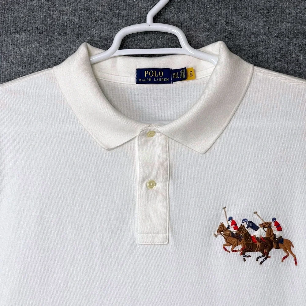 Polo Ralph Lauren Mens 4XLT Tall White Triple Pony Polo Shirt Short Sleeve
